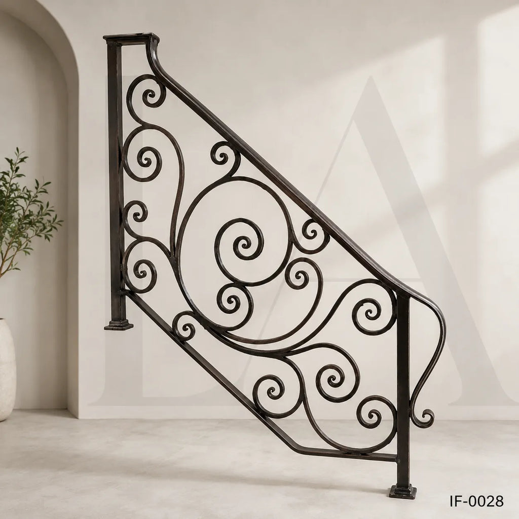 Decorative Wrought Iron Stair Handrail for Luxury Home Entrances
