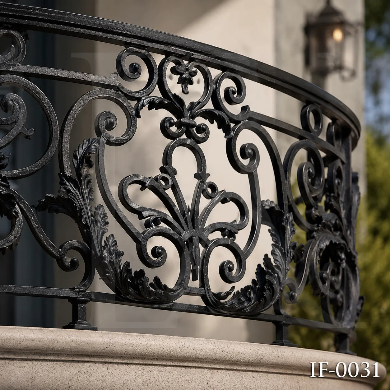 Custom Luxury Wrought Iron Curved Balcony Railing for French Style Villas