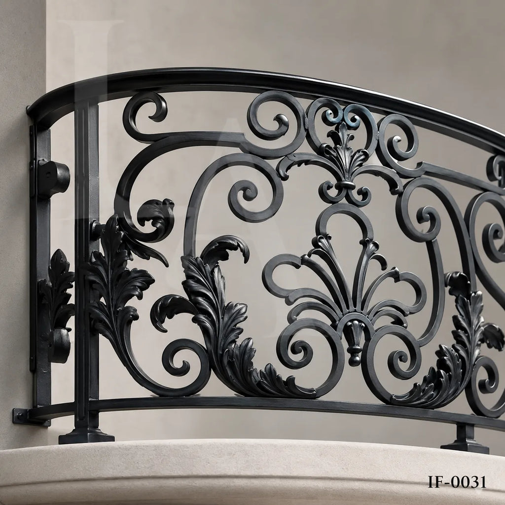 Custom Luxury Wrought Iron Curved Balcony Railing for French Style Villas