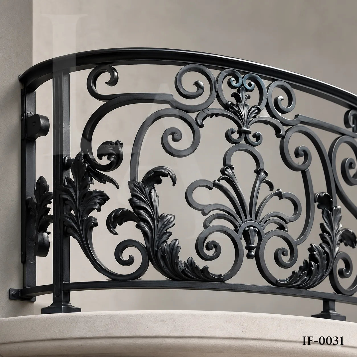 Custom Luxury Wrought Iron Curved Balcony Railing for French Style Villas