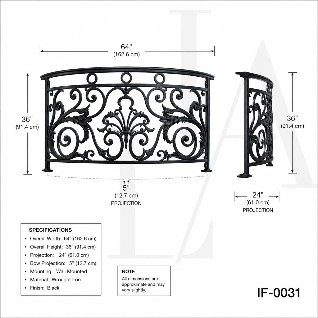 Custom Luxury Wrought Iron Curved Balcony Railing for French Style Villas