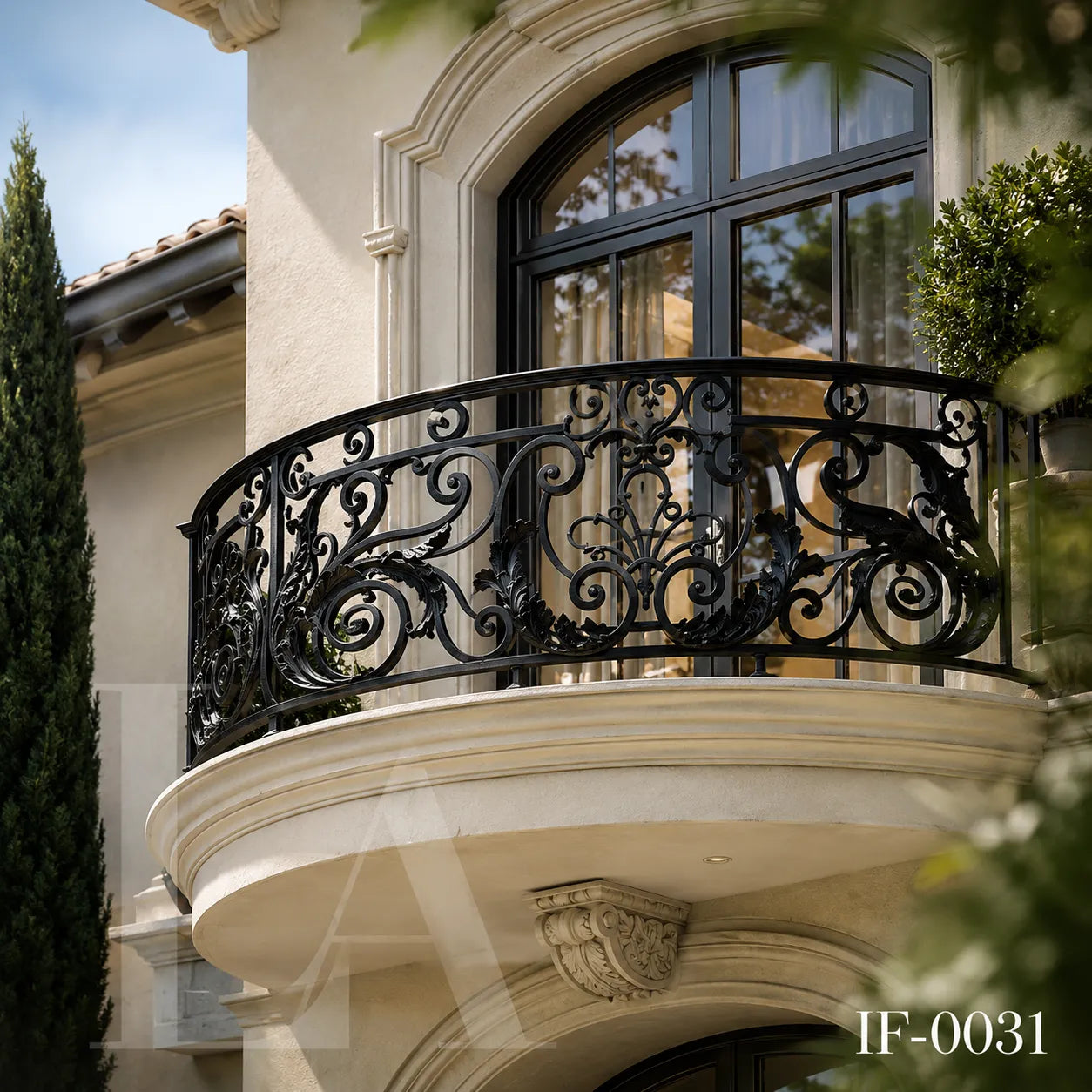 Custom Luxury Wrought Iron Curved Balcony Railing for French Style Villas
