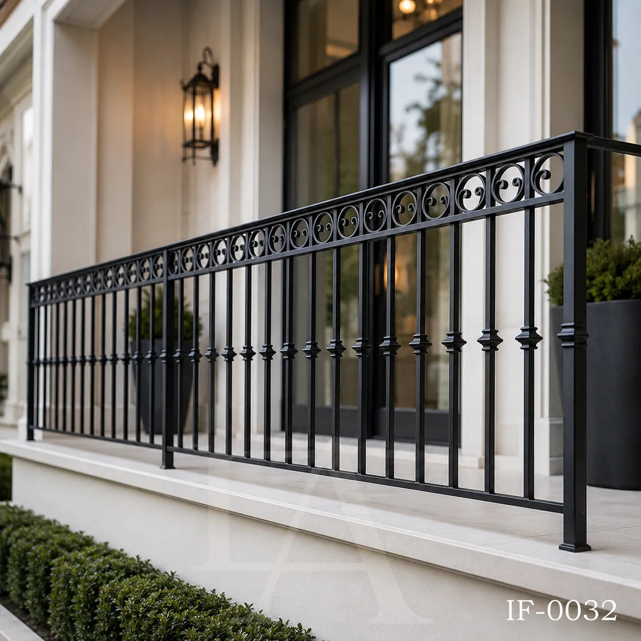 Custom Wrought Iron Porch Railing with Decorative Scroll Design