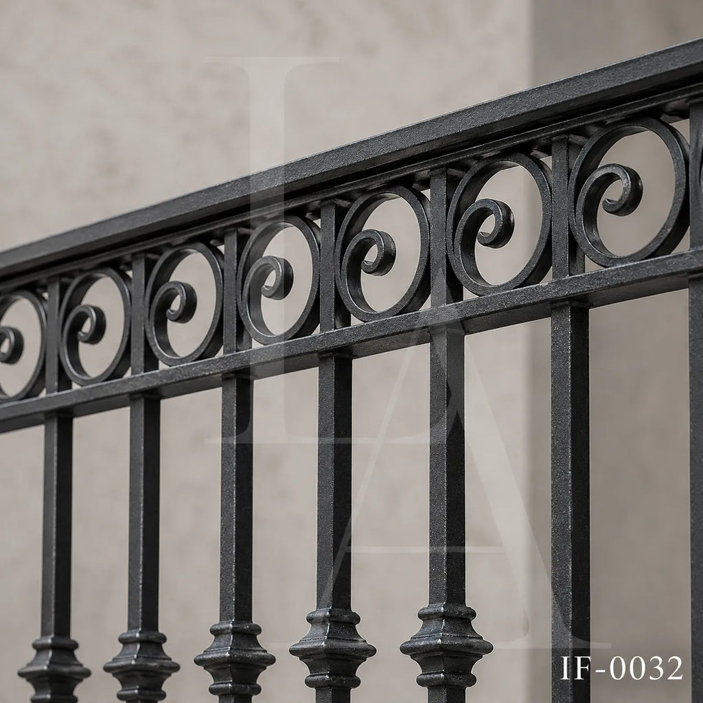 Custom Wrought Iron Porch Railing with Decorative Scroll Design