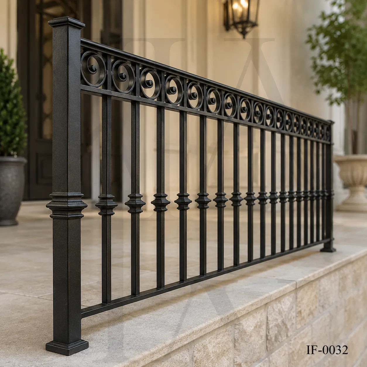 Custom Wrought Iron Porch Railing with Decorative Scroll Design