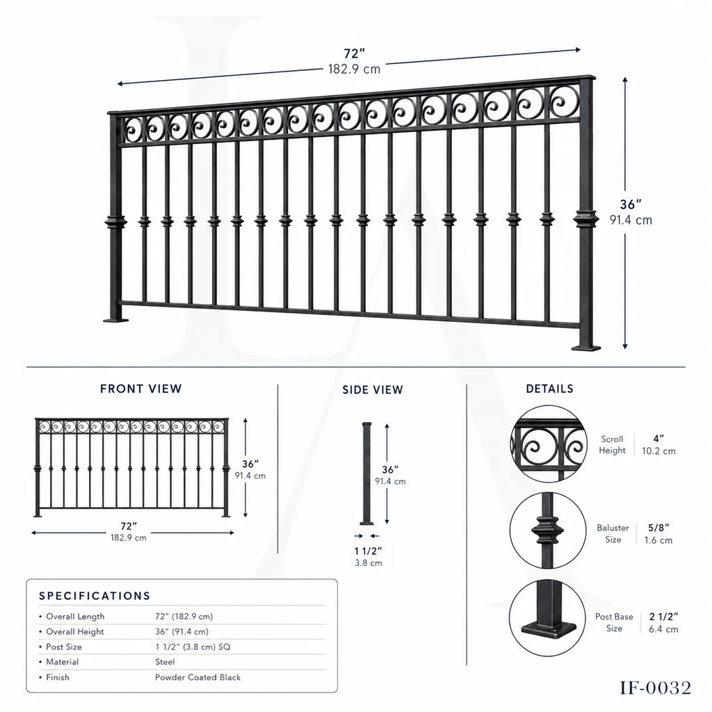 Custom Wrought Iron Porch Railing with Decorative Scroll Design