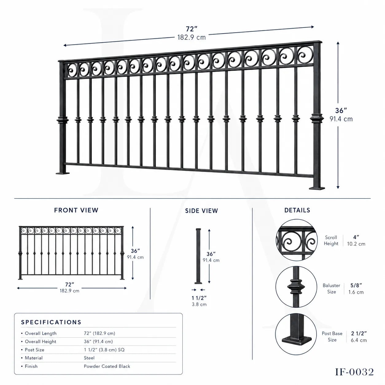 Custom Wrought Iron Porch Railing with Decorative Scroll Design
