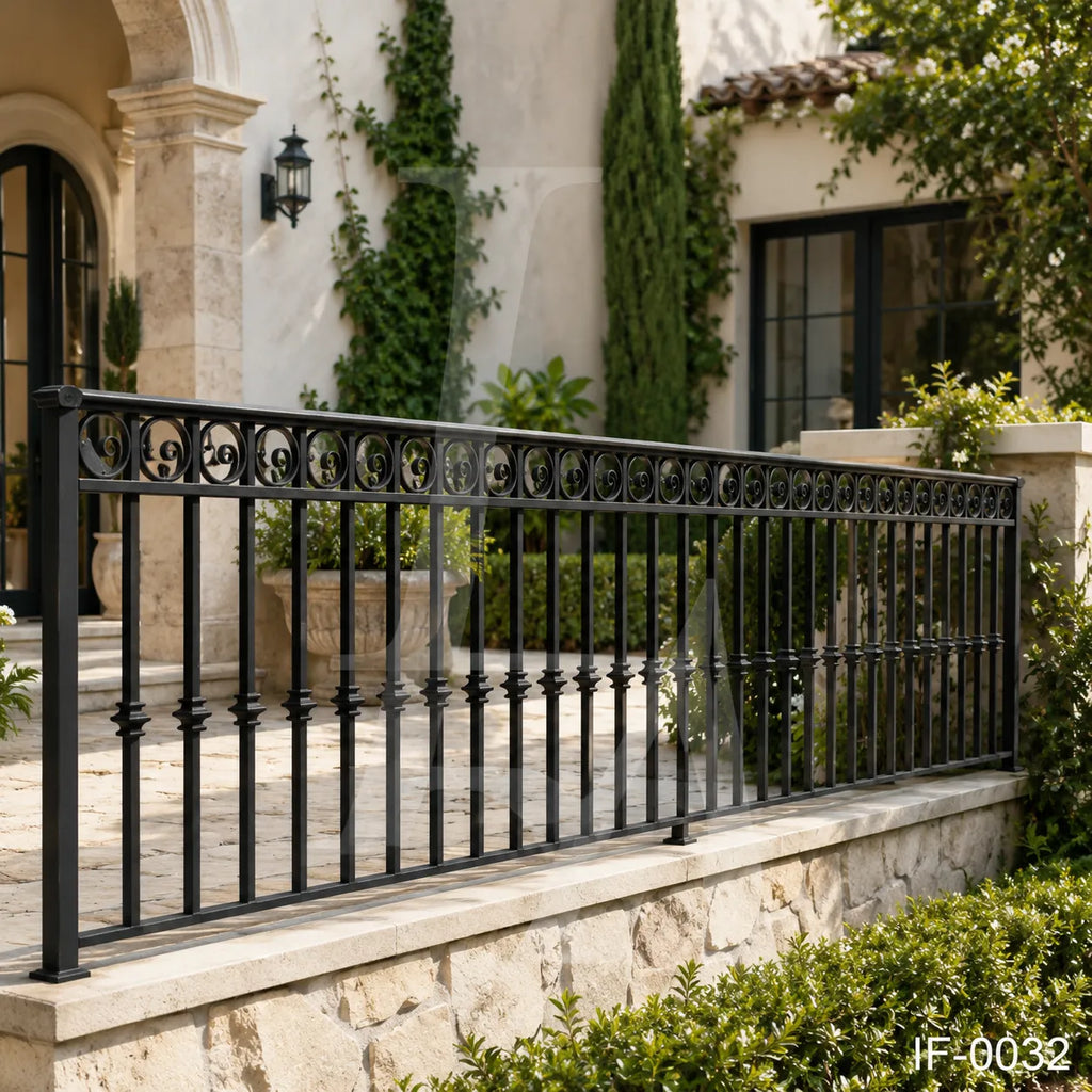 Custom Wrought Iron Porch Railing with Decorative Scroll Design
