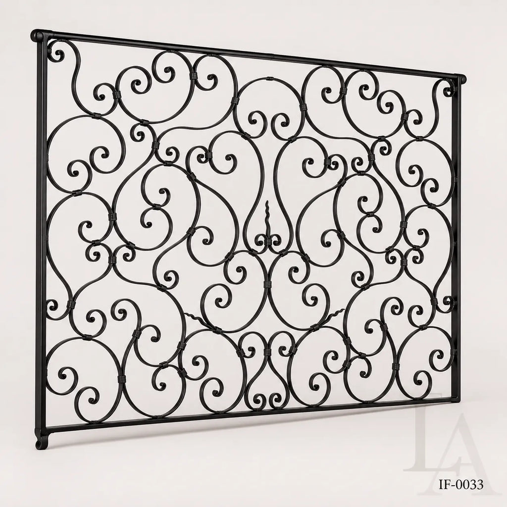 Custom French Style Wrought Iron Balcony Panel with Ornamental Scrollwork