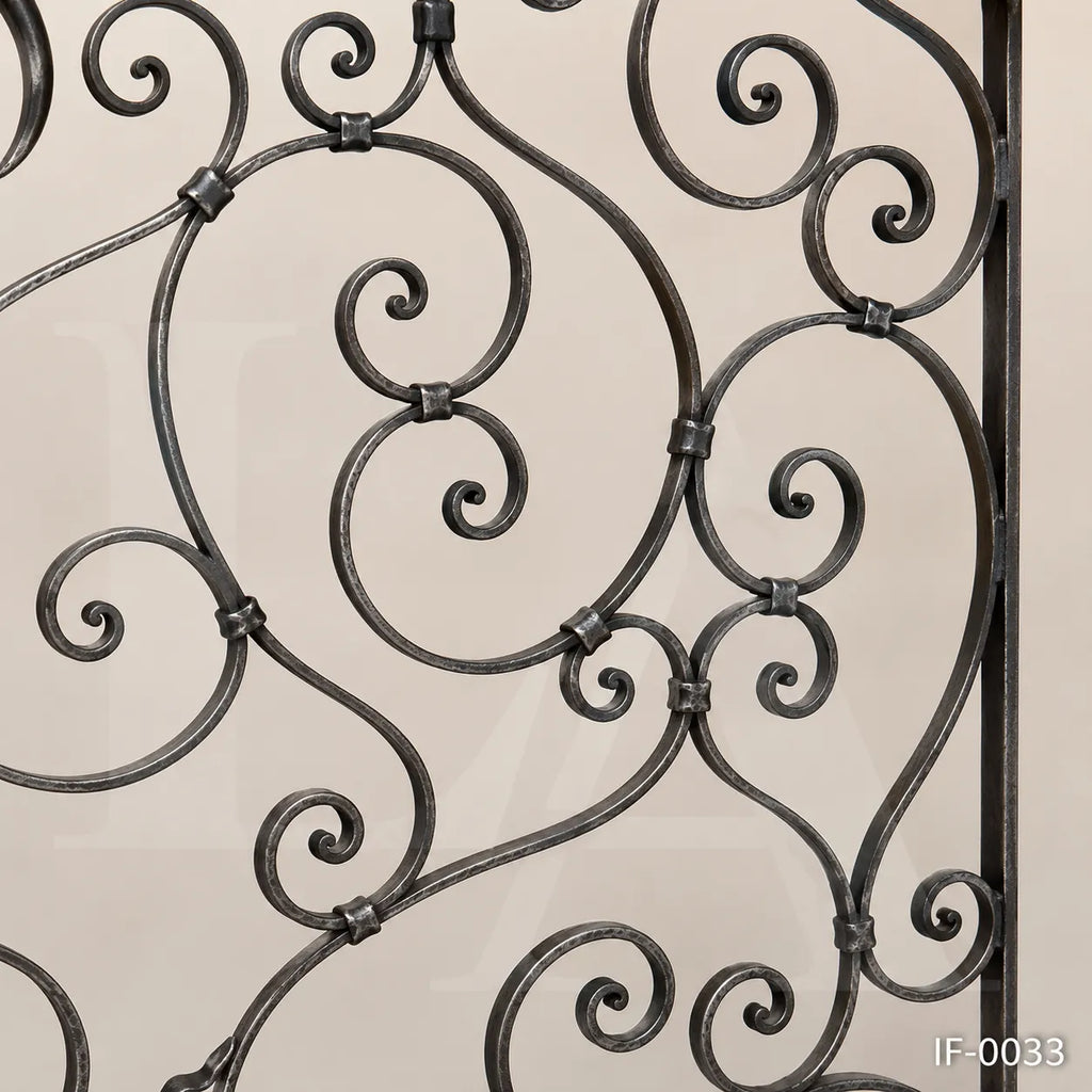 Custom French Style Wrought Iron Balcony Panel with Ornamental Scrollwork