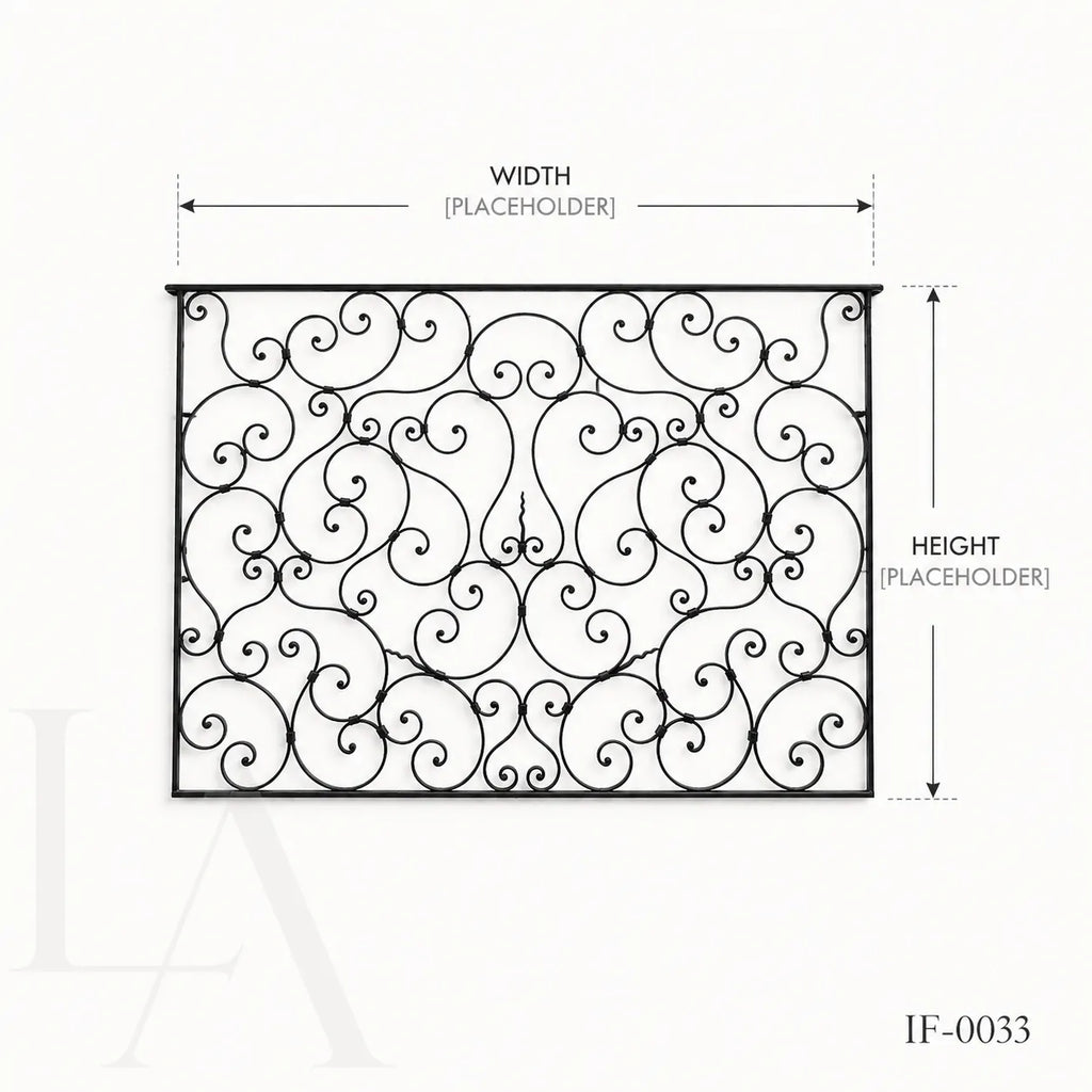 Custom French Style Wrought Iron Balcony Panel with Ornamental Scrollwork