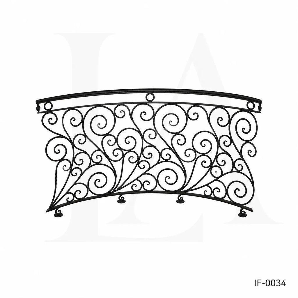 Custom Curved Wrought Iron Balcony Railing with Classical Scrollwork