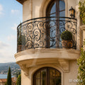Custom Curved Wrought Iron Balcony Railing with Classical Scrollwork