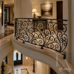 Custom Curved Wrought Iron Balcony Railing with Classical Scrollwork