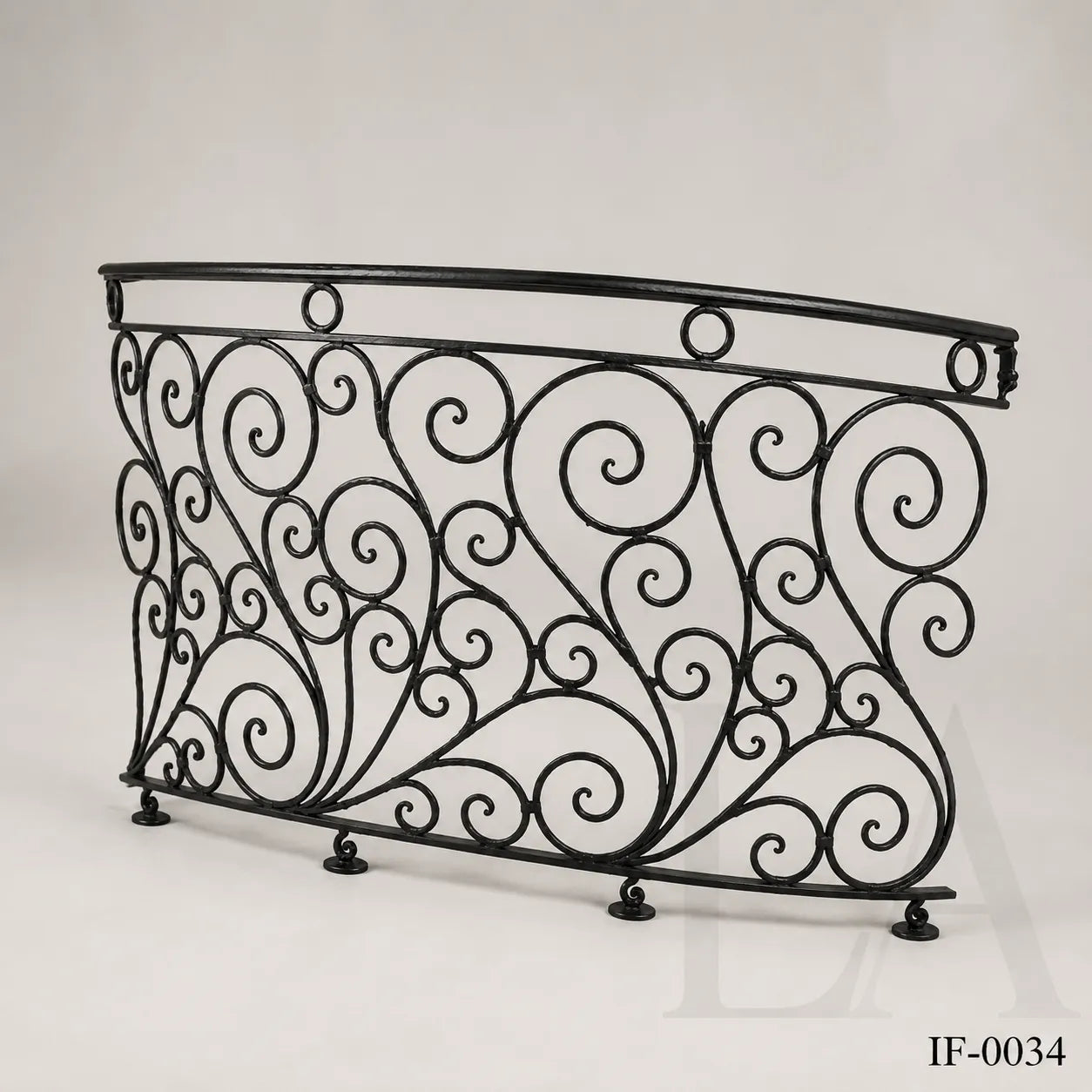 Custom Curved Wrought Iron Balcony Railing with Classical Scrollwork