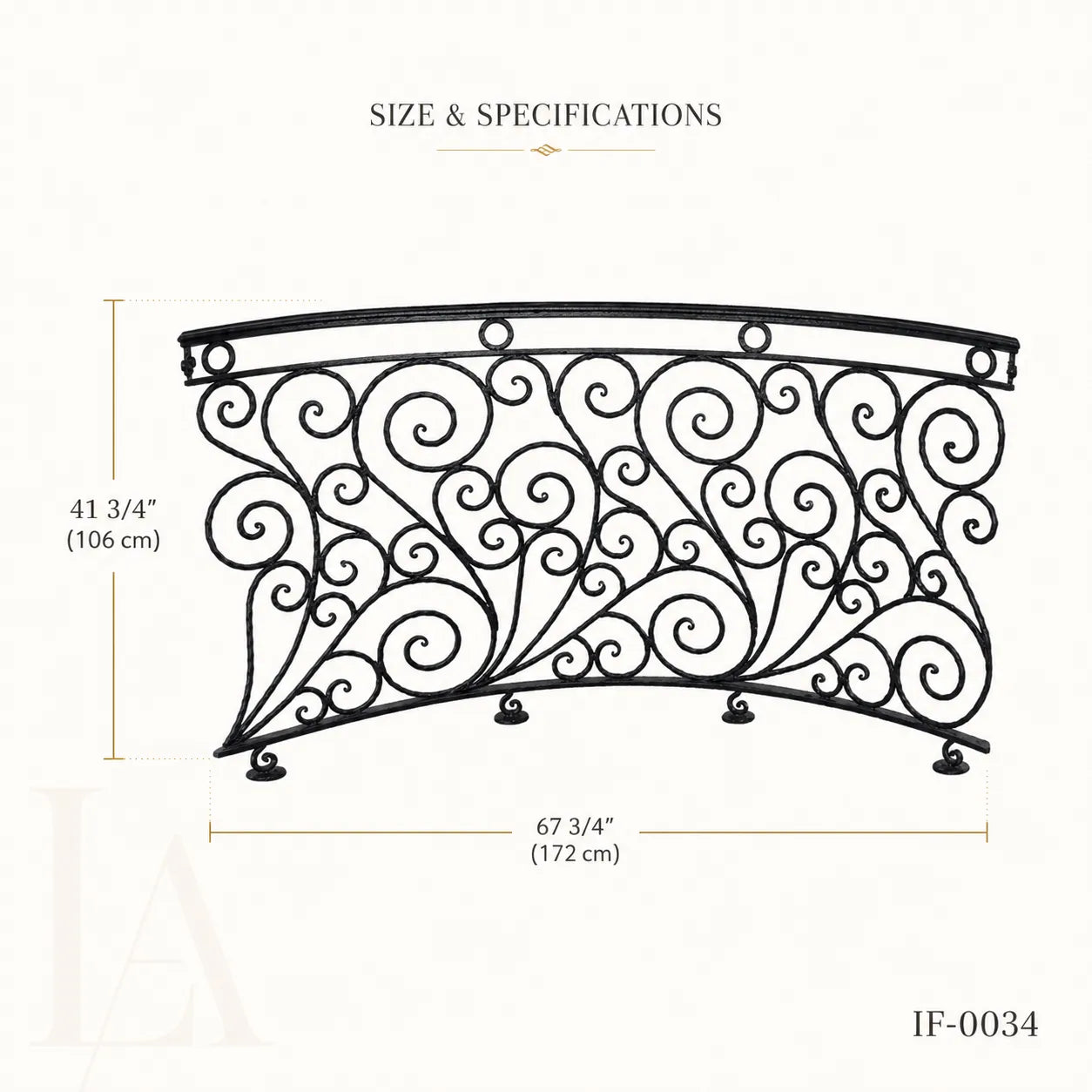 Custom Curved Wrought Iron Balcony Railing with Classical Scrollwork