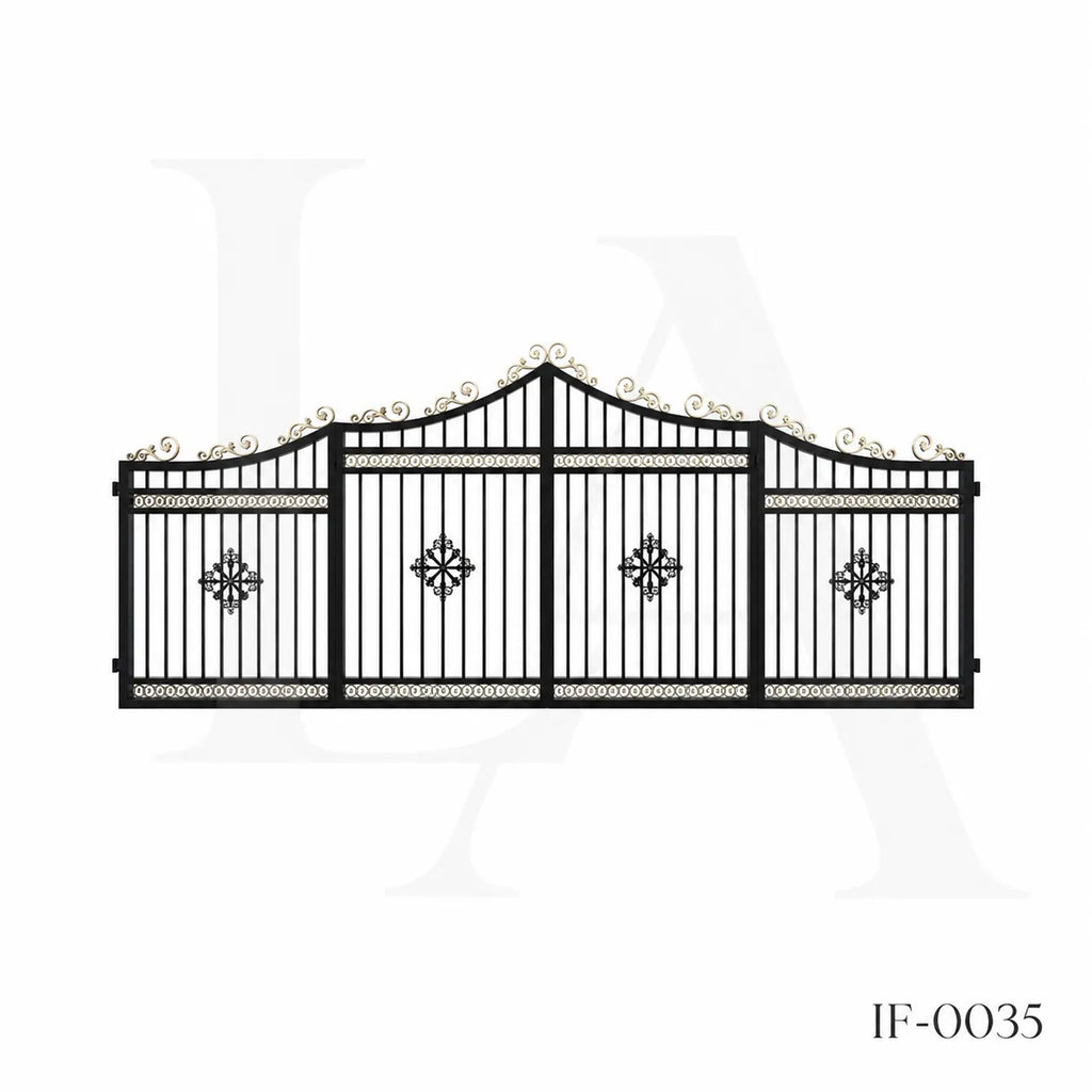 Custom Luxury Wrought Iron Estate Driveway Gate with Decorative Crest Design