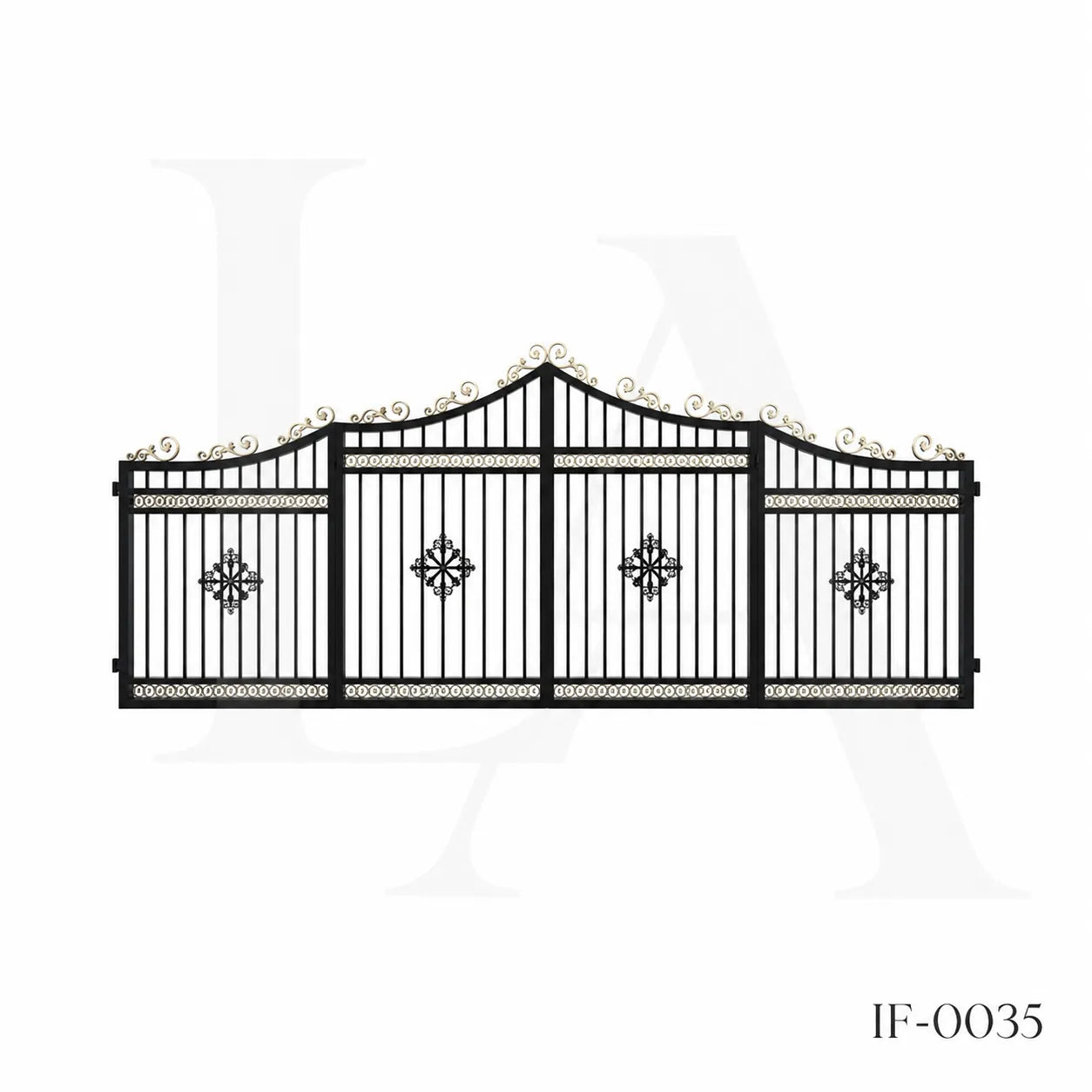 Custom Luxury Wrought Iron Estate Driveway Gate with Decorative Crest Design