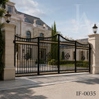 Custom Luxury Wrought Iron Estate Driveway Gate with Decorative Crest Design