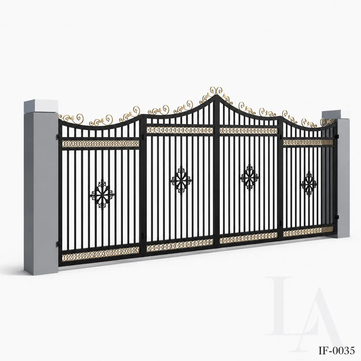 Custom Luxury Wrought Iron Estate Driveway Gate with Decorative Crest Design