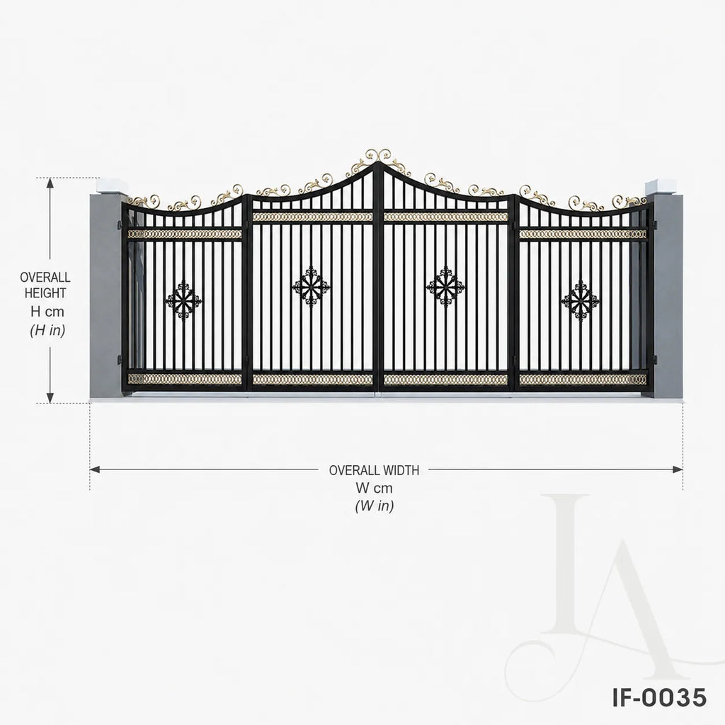 Custom Luxury Wrought Iron Estate Driveway Gate with Decorative Crest Design
