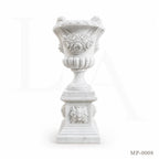 Classical White Marble Planter with Hand-Carved Rose Design