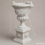 Classical White Marble Planter with Hand-Carved Rose Design