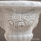 Classical White Marble Planter with Hand-Carved Rose Design