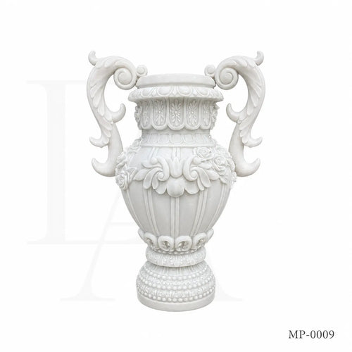 Luxury White Marble Garden Urn Planter with Hand-Carved Scroll Handles