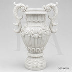 Luxury White Marble Garden Urn Planter with Hand-Carved Scroll Handles