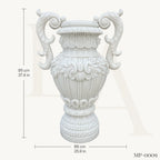 Luxury White Marble Garden Urn Planter with Hand-Carved Scroll Handles