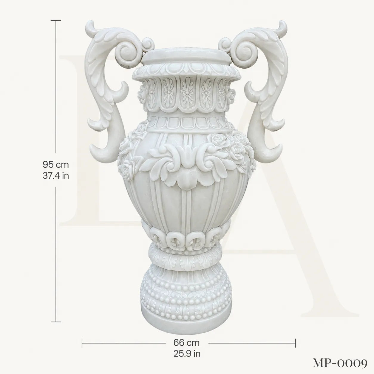 Luxury White Marble Garden Urn Planter with Hand-Carved Scroll Handles