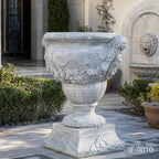 Classical White Marble Garden Urn Planter with Floral Garland Design