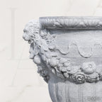 Classical White Marble Garden Urn Planter with Floral Garland Design