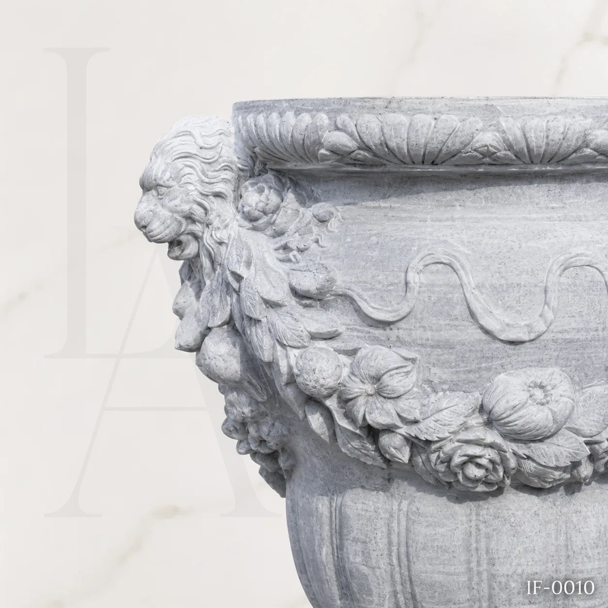 Classical White Marble Garden Urn Planter with Floral Garland Design