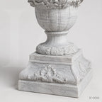 Classical White Marble Garden Urn Planter with Floral Garland Design