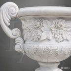 Hand-Carved White Marble Garden Urn Planter with Grape & Rose Relief