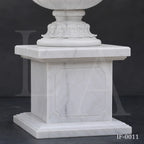 Hand-Carved White Marble Garden Urn Planter with Grape & Rose Relief