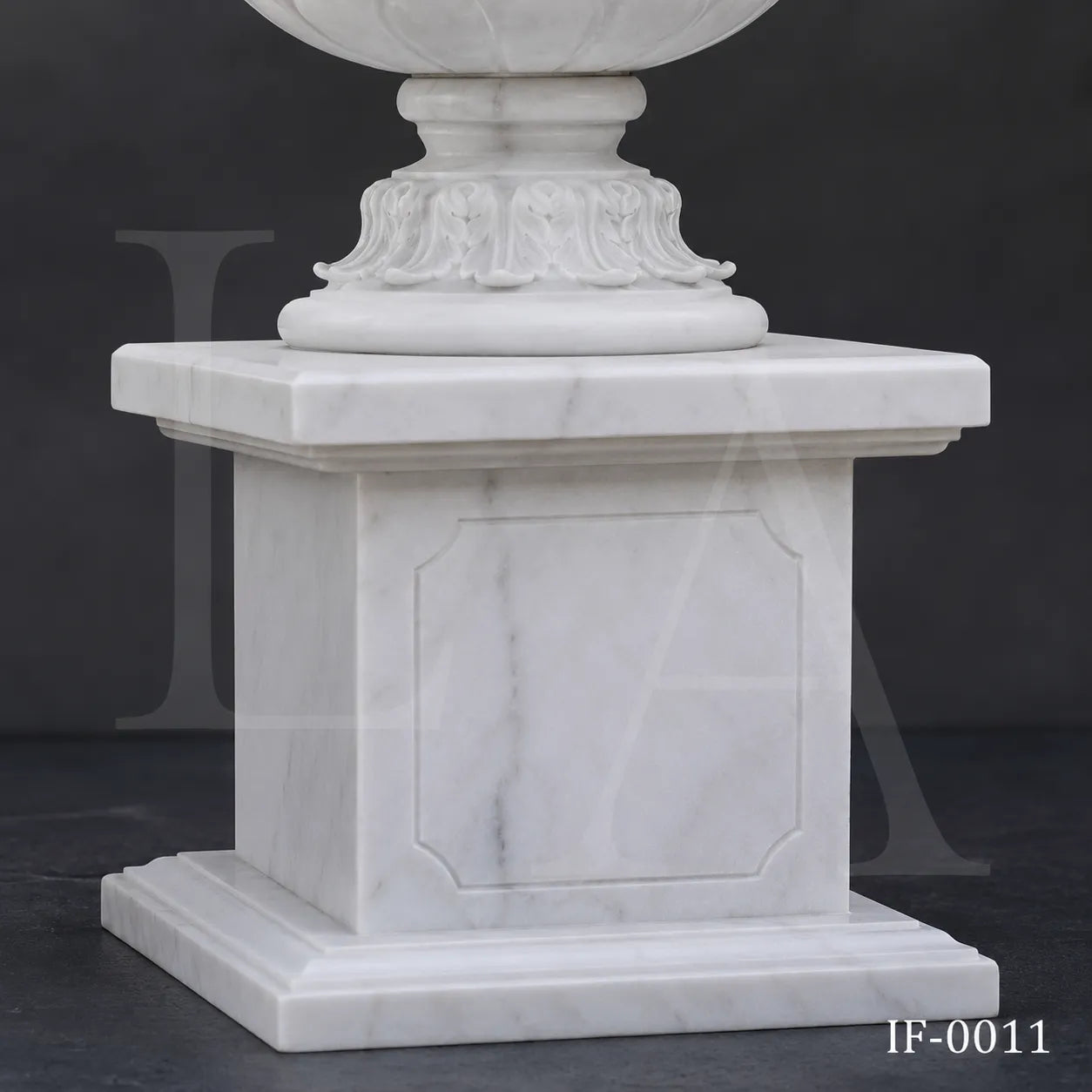 Hand-Carved White Marble Garden Urn Planter with Grape & Rose Relief