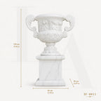 Hand-Carved White Marble Garden Urn Planter with Grape & Rose Relief