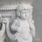 Hand-Carved White Marble Cherub Pedestal Planter Stand for Luxury Gardens