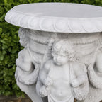 Hand-Carved White Marble Cherub Pedestal Planter Stand for Luxury Gardens