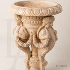 Hand-Carved Beige Marble Cherub Pedestal Planter Stand