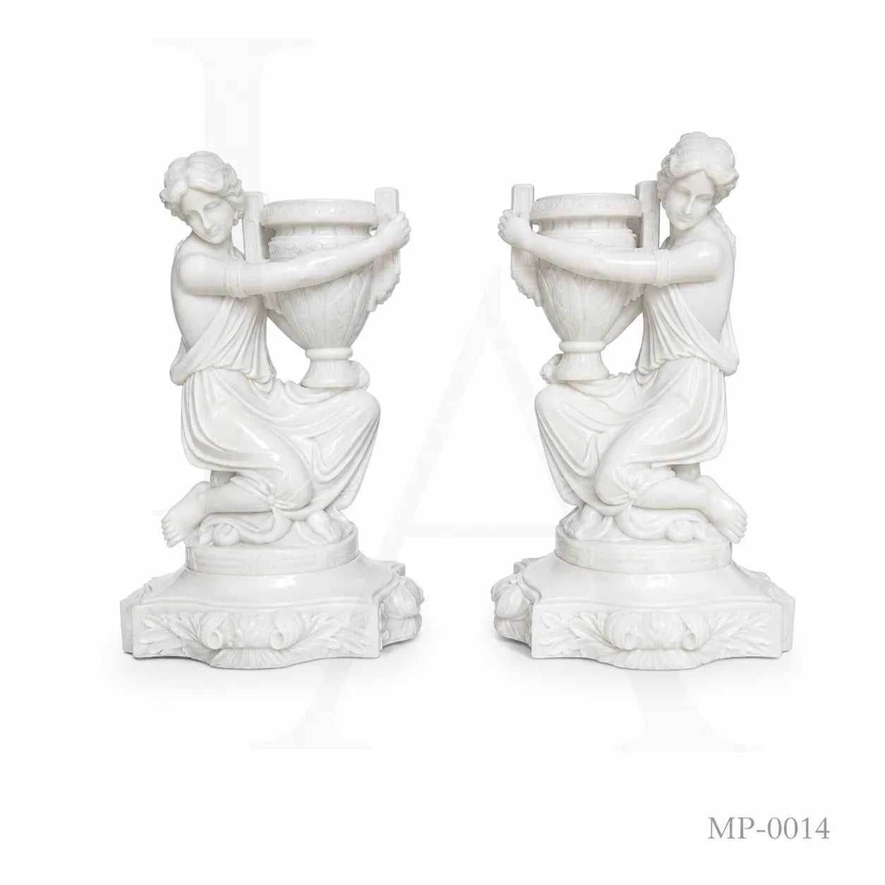Hand-Carved White Marble Lady Figure Planter Urn – 130cm Garden Sculpture