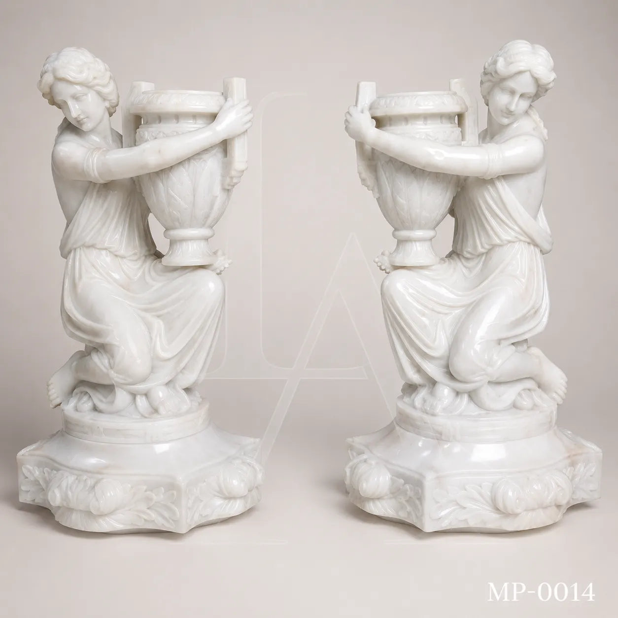 Hand-Carved White Marble Lady Figure Planter Urn – 130cm Garden Sculpture