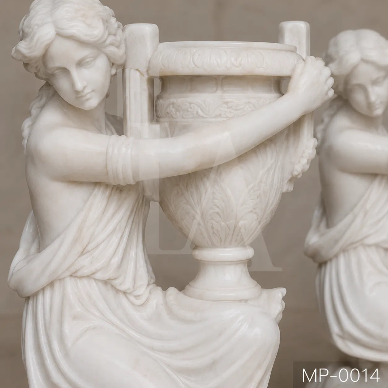 Hand-Carved White Marble Lady Figure Planter Urn – 130cm Garden Sculpture