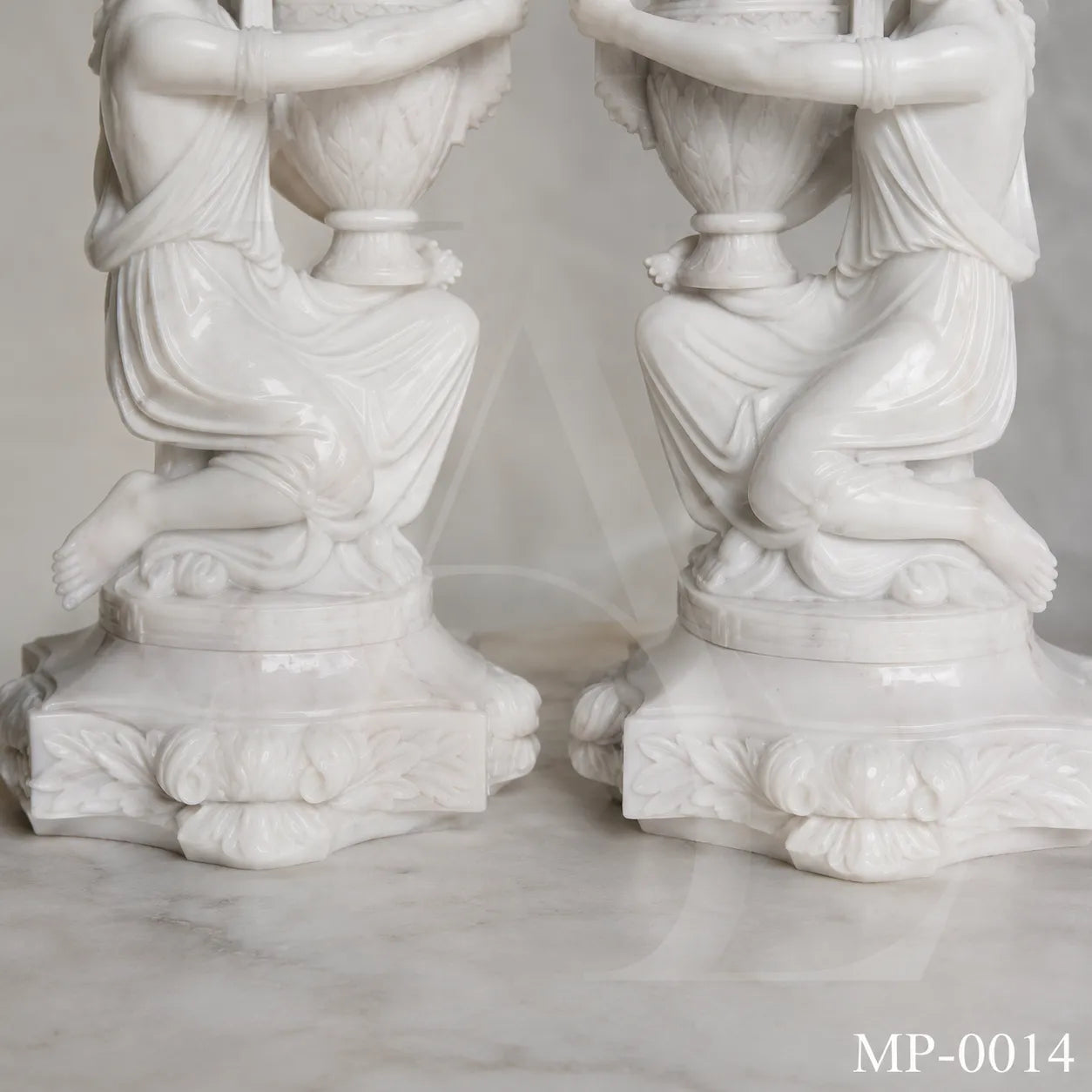 Hand-Carved White Marble Lady Figure Planter Urn – 130cm Garden Sculpture