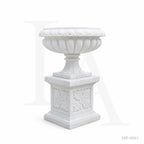 Classical White Marble Garden Urn Planter on Pedestal