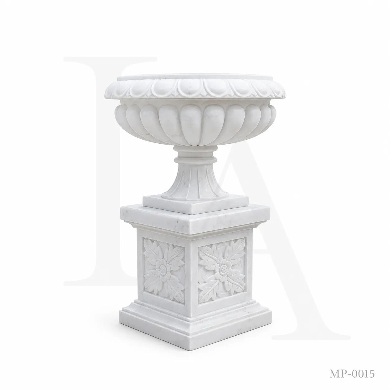 Classical White Marble Garden Urn Planter on Pedestal