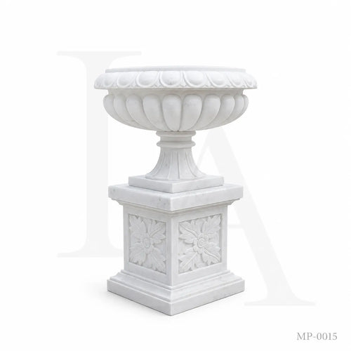 Classical White Marble Garden Urn Planter on Pedestal